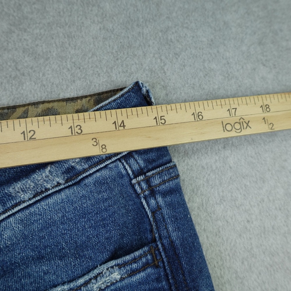 Vervet Jeans Womens 29 Blue Distressed Flare Denim Leopard Trim Gusset - Picture 9 of 13